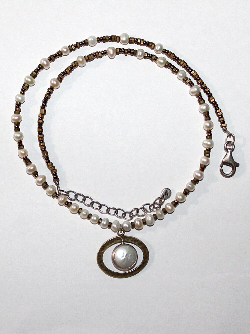 Silpada Go Coastal Sterling Brass Pearl & Bead Pendant Necklace N1894